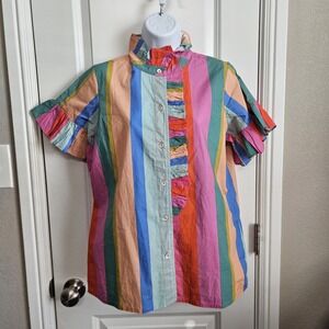 Mille Resort Travel S Blouse Bohemian Peasant Colorful‎ Top NWT